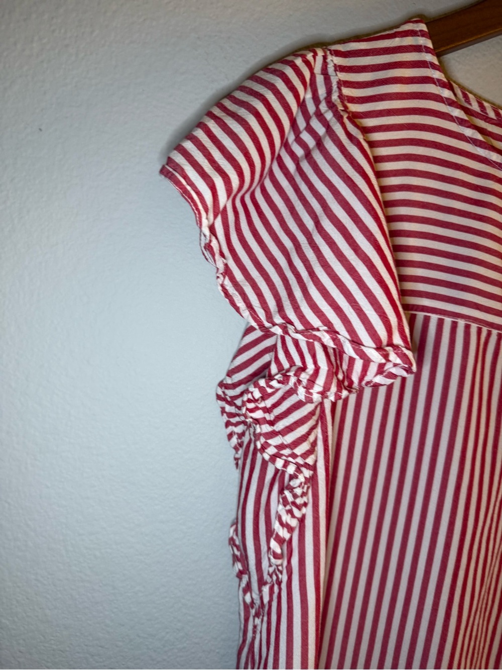 LOFT Red & White Striped Flutter Sleeve Top - Picture 3 of 6